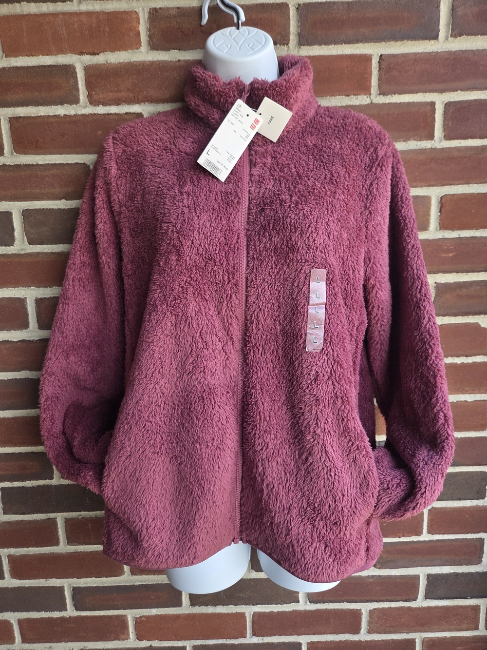 UNIQLO Women Fluffy Yarn Fleece Full Zip Jacket Pink Size L NWT